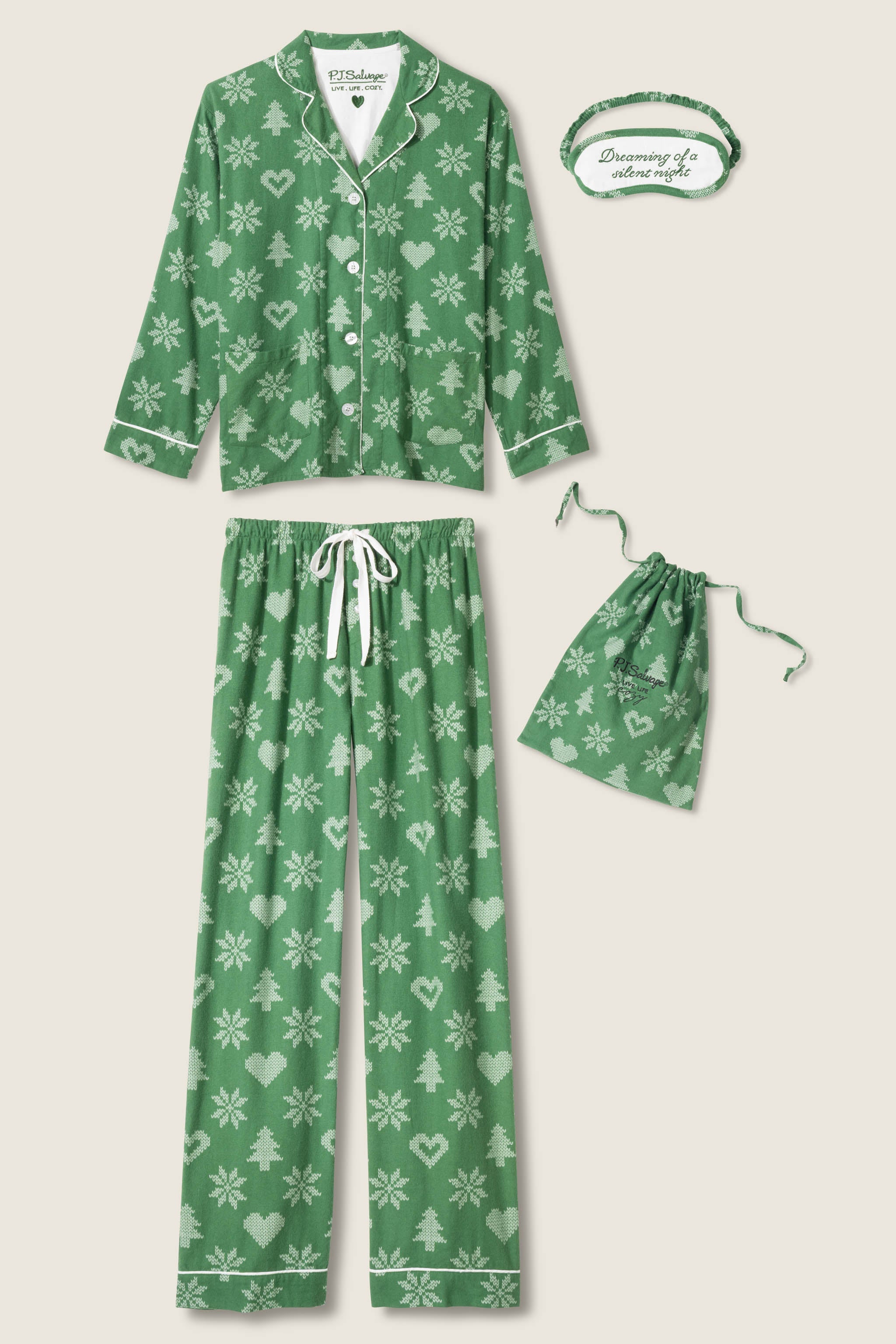 4-Piece Tree & Heart Print Flannel Gift Set